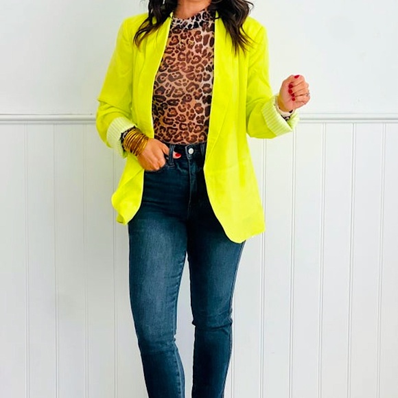 ☃️BOGO50%☃️🆕🌿💚JESS LEA: NEON LIME Peyton Blazer MEDIUM - Picture 5 of 12